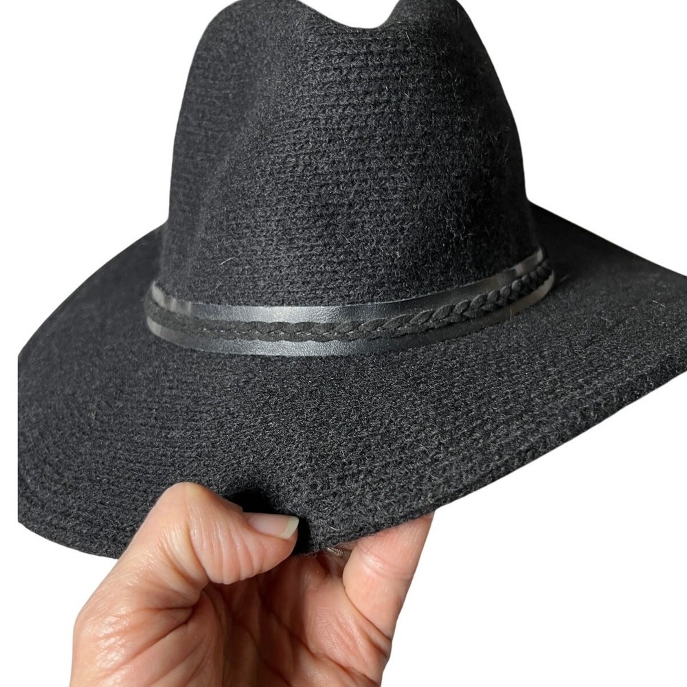 Wide Brim Fedora Hat‎ Black Wool Blend Adjustable NWT Universal Thread